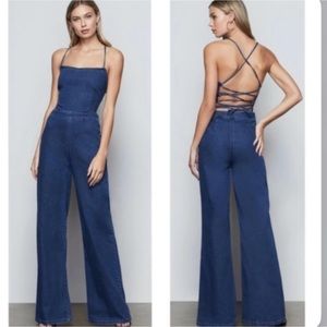 Good American Vacay Denim Lace Up Jumpsuit